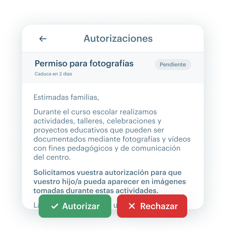 Interfaz de KinderUp mostrando firma digital segura en autorizaciones