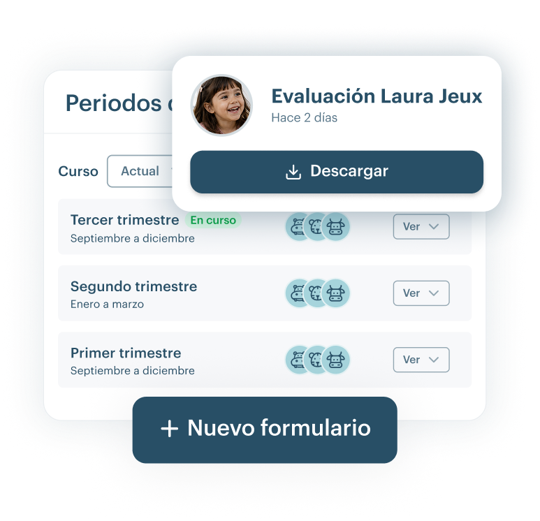 Evaluación de un alumno en KinderUp con áreas y criterios
