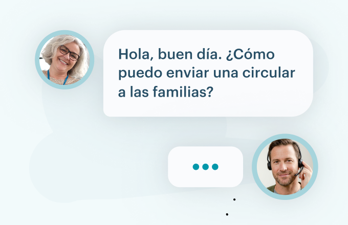 Chat de soporte de KinderUp con un asesor respondiendo una consulta sobre circulares