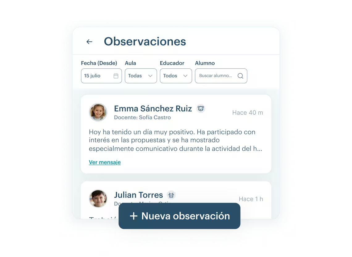 Información organizada en KinderUp